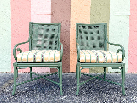 Pair of Double Cane Rattan Arm Chairs