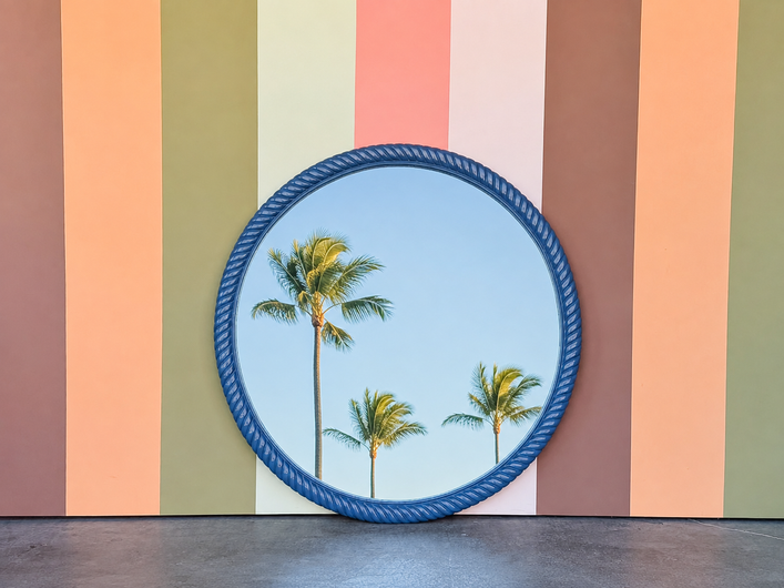 Large Round Navy Mirror
