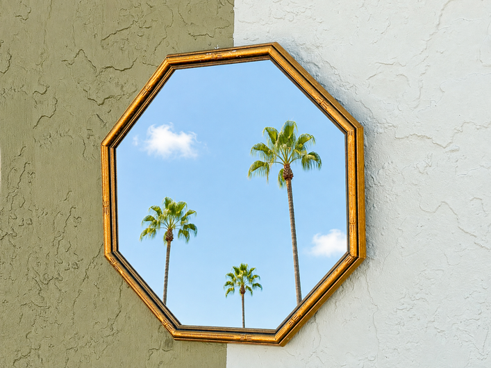 Petite Gold Faux Bamboo Octagon Mirror
