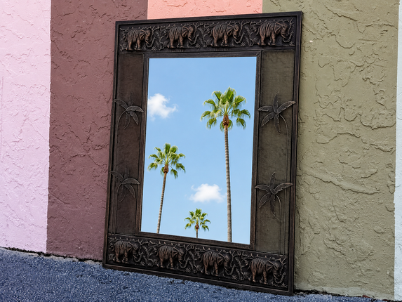 Metal Elephant and Palm Tree Mirror