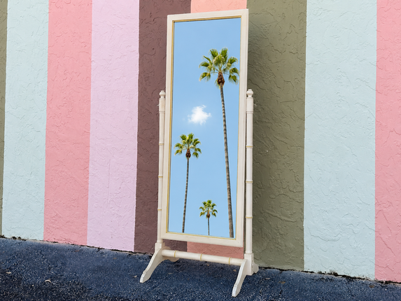 Thomasville Faux Bamboo Cheval Mirror