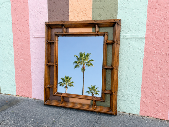 Large Henredon McGuire Style Rattan Mirror