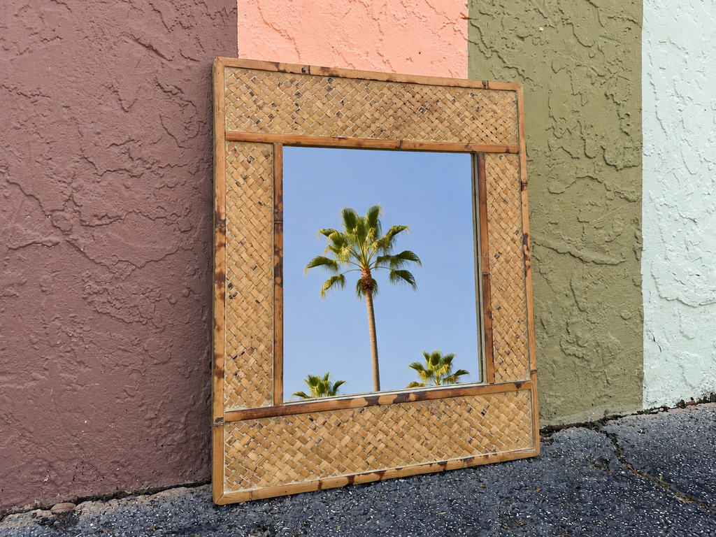Petite Island Style Woven Bamboo Mirror