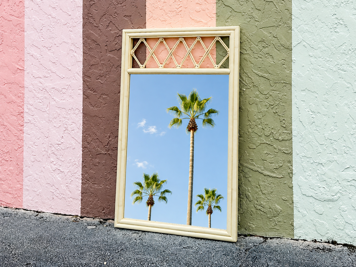 Yellow Ficks Reed Lattice Rattan Mirror
