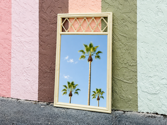 Yellow Ficks Reed Lattice Rattan Mirror