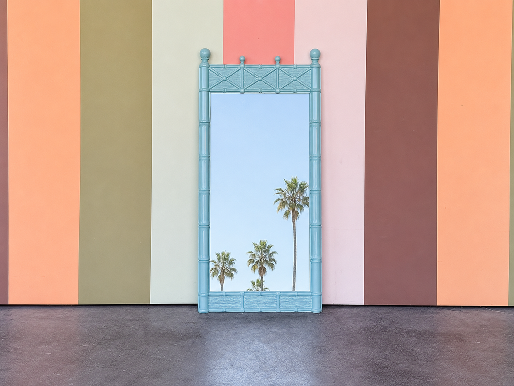 Turquoise Faux Bamboo Omega Mirror