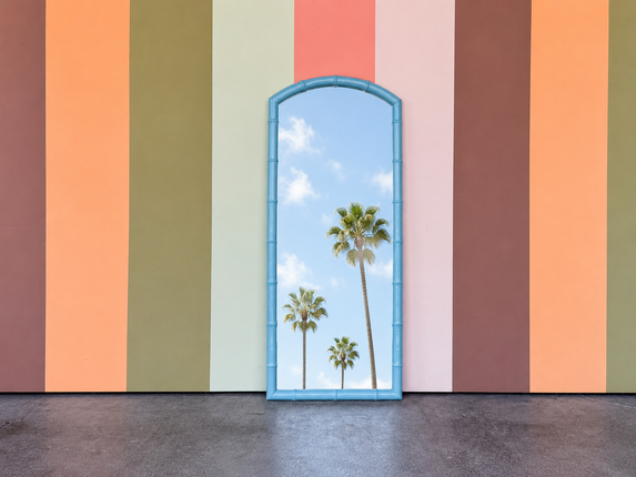 Turquoise Faux Bamboo Arch Mirror