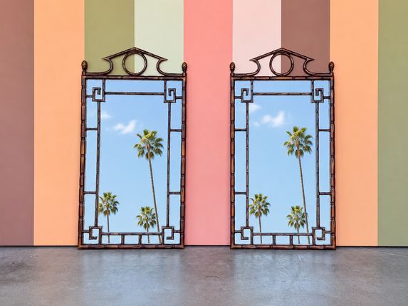 Pair of Tortoiseshell Faux Bamboo Pagoda Mirrors