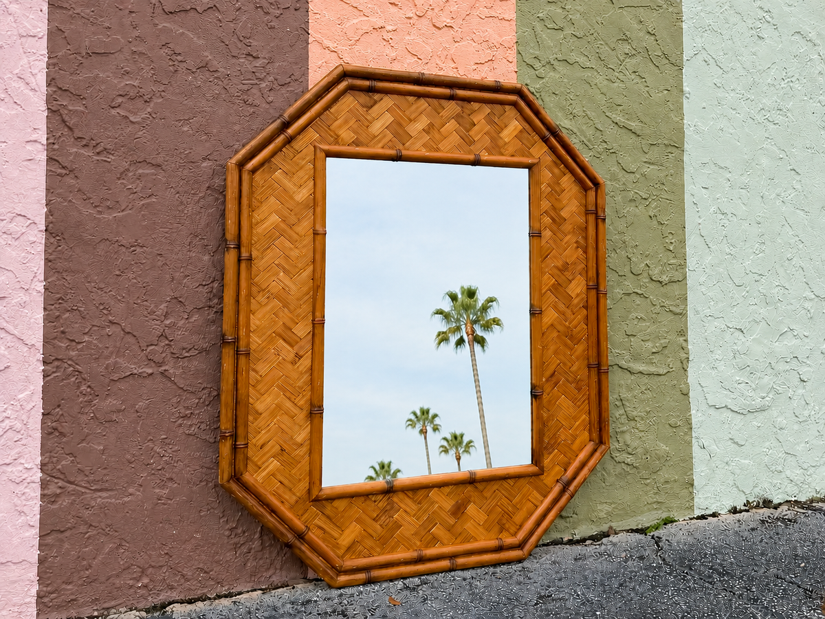 Old Florida Parquet Rattan Mirror