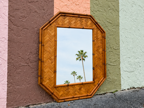 Old Florida Parquet Rattan Mirror