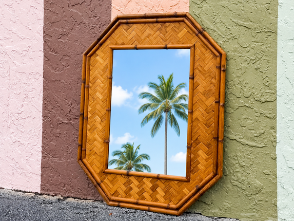 Old Florida Parquet Rattan Mirror