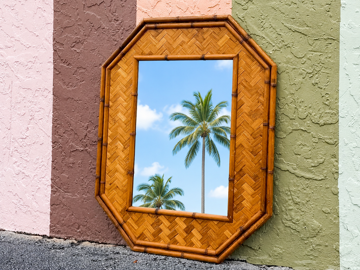 Old Florida Parquet Rattan Mirror