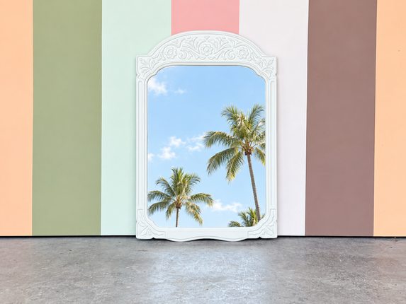Newly Painted Floral Motif Wood Mirror