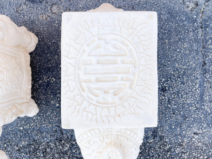 Pair of Plaster Trunks Up White Elephants