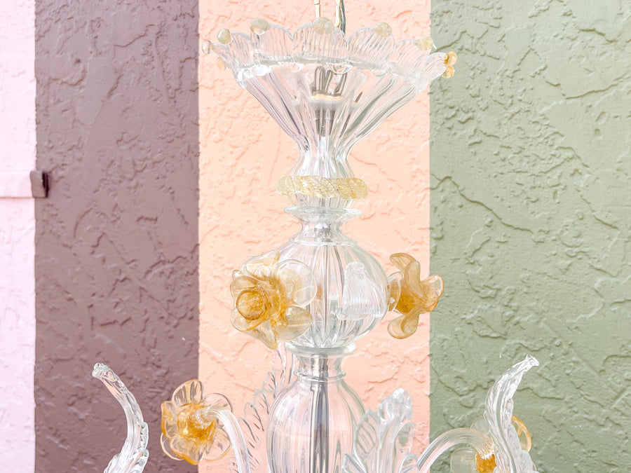 Floral and Leaf Murano Glass Chandelier