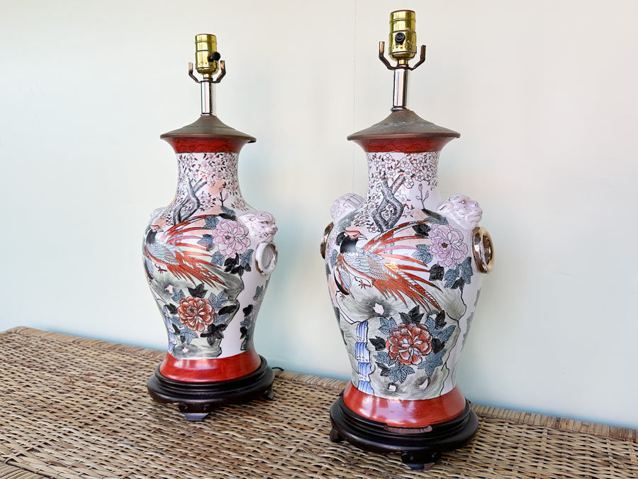 Pair of Colorful Chinoiserie Lion Lamps