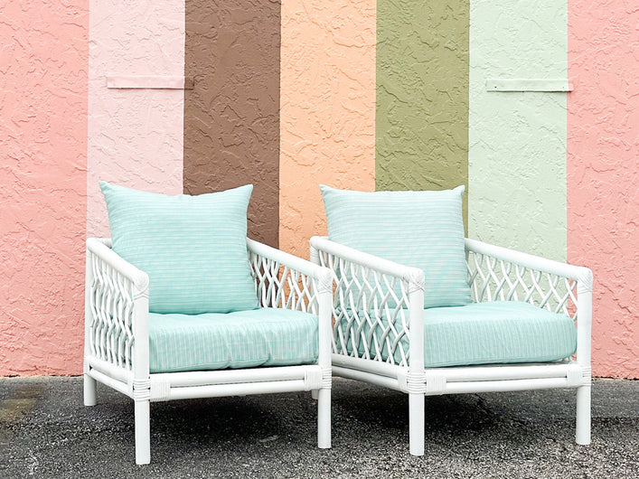 Pair of Palm Beach Style Rattan Lounge Chairs