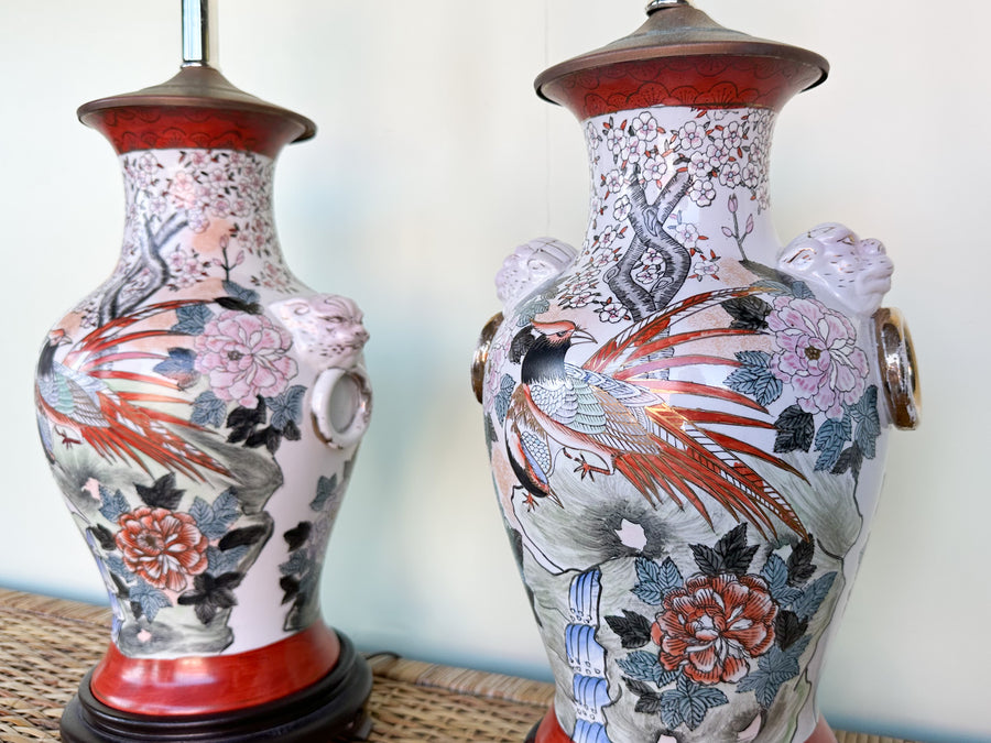 Pair of Colorful Chinoiserie Lion Lamps