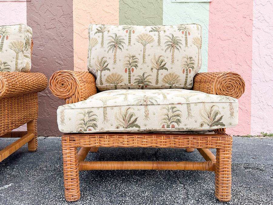 Pair of Coastal Rattan Lounge Chairs