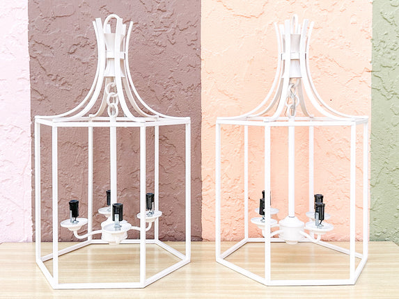 Pair of Modern Blush Pagoda Chandeliers