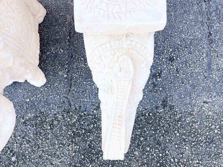 Pair of Plaster Trunks Up White Elephants