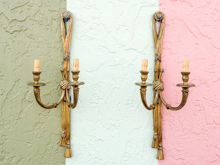 Pair of Brass Regency Style Tassel Wall Sconces