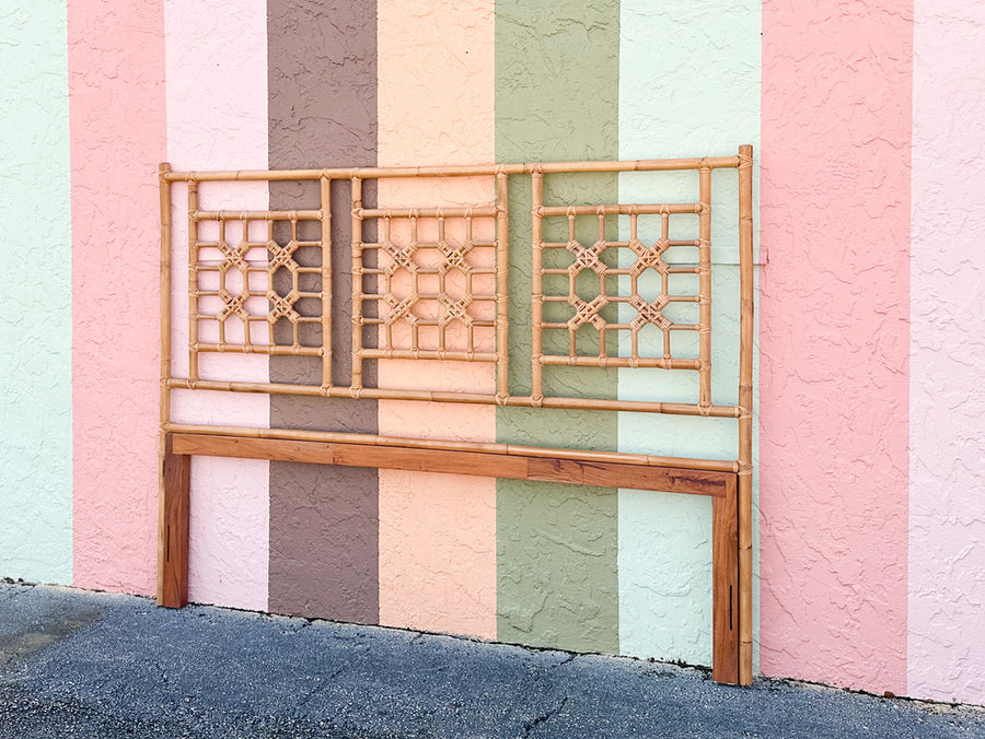 Modern Rattan Chippendale King Headboard