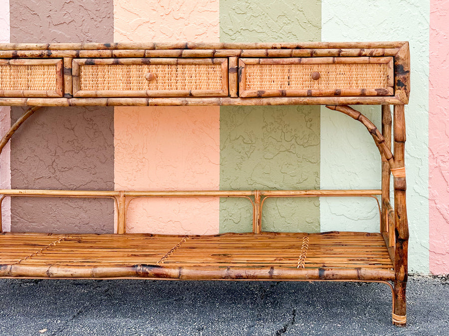 Island Chic Tortoiseshell Rattan Console