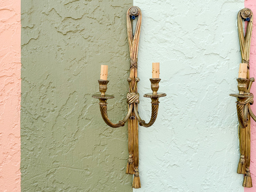 Pair of Brass Regency Style Tassel Wall Sconces