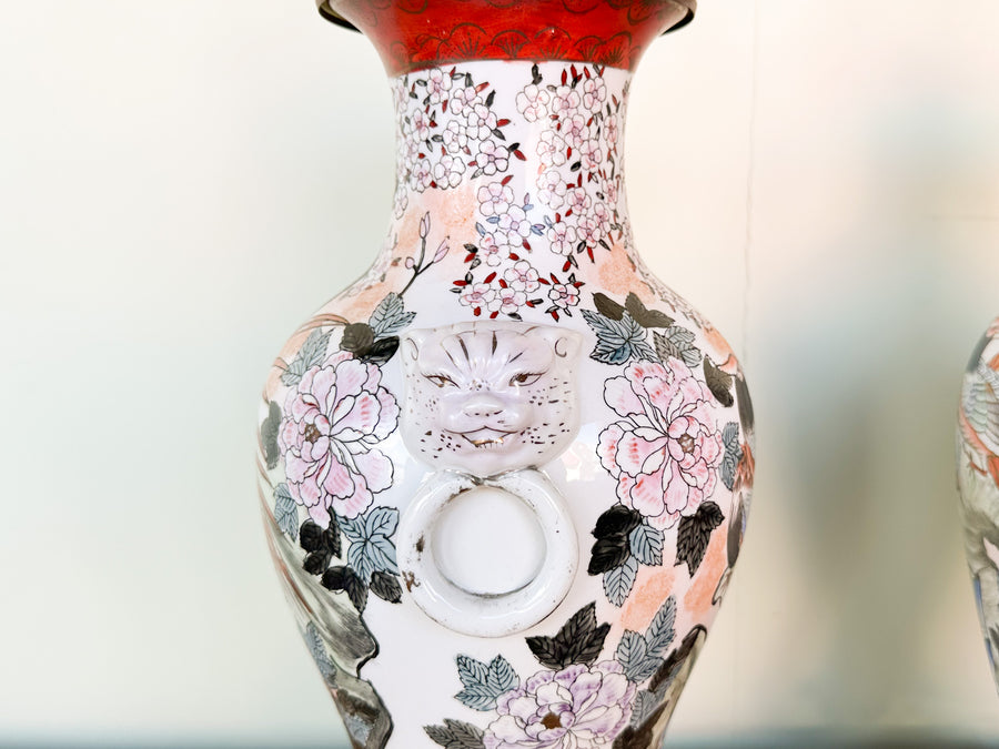 Pair of Colorful Chinoiserie Lion Lamps
