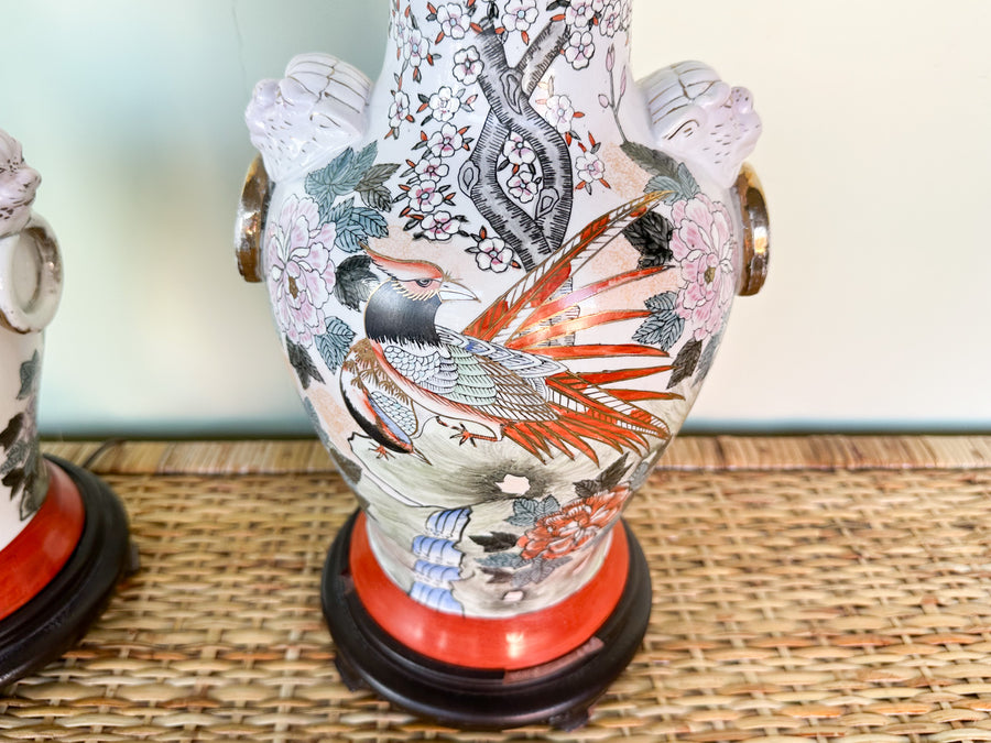 Pair of Colorful Chinoiserie Lion Lamps