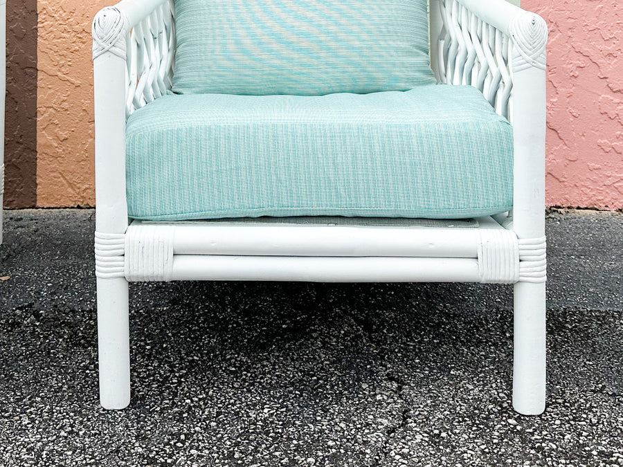 Pair of Palm Beach Style Rattan Lounge Chairs