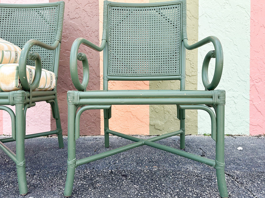 Pair of Double Cane Rattan Arm Chairs