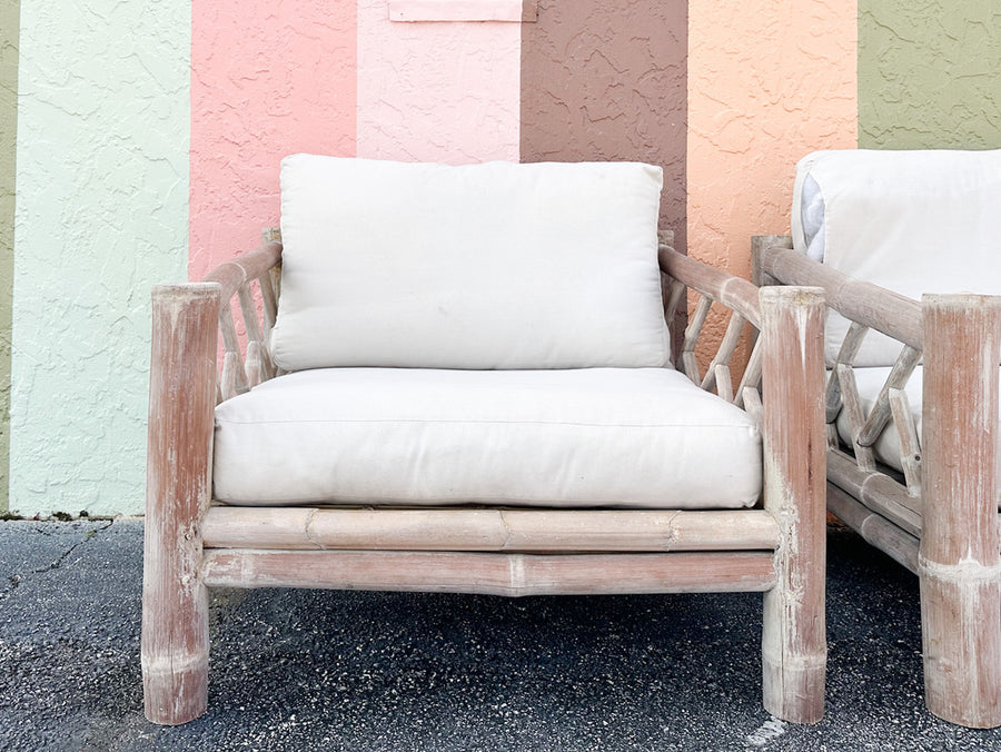 Pair of Coastal Elephant Bamboo Lounge Chairs