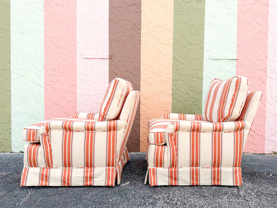 Pair of Striped Upholstered Swivel Chairs