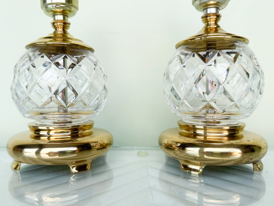 Pair of Petite Crystal and Brass Lamps