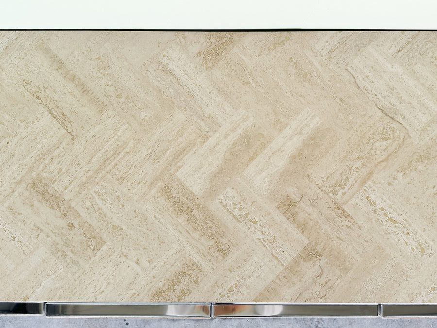Chrome and Herringbone Travertine Credenza