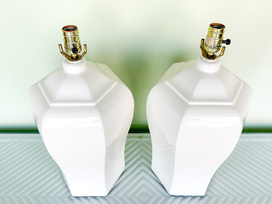 Pair of Large White Ginger Jar Lamps