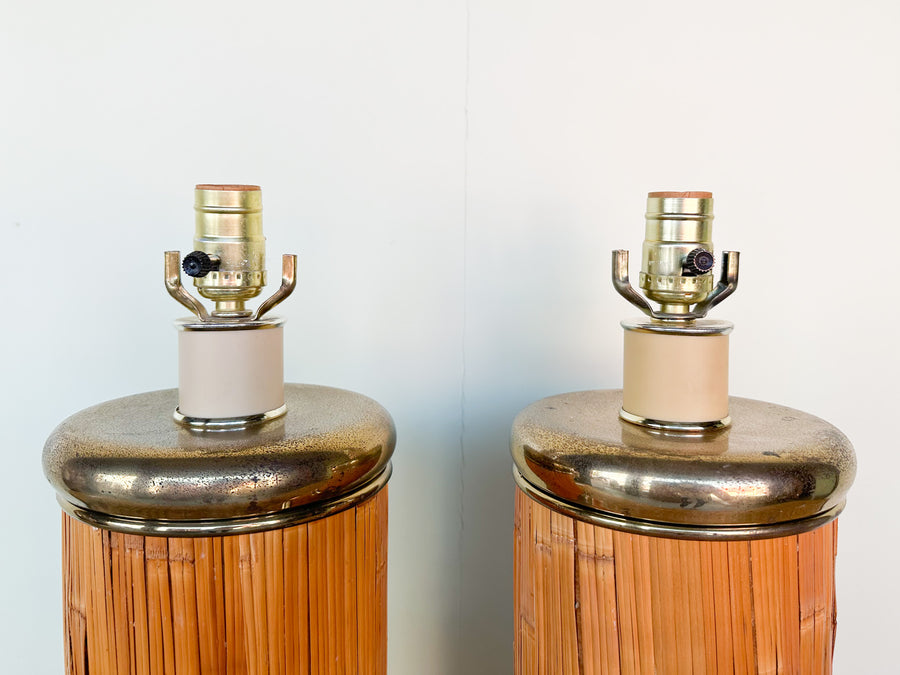 Pair of Coastal Chic Rattan Lamps