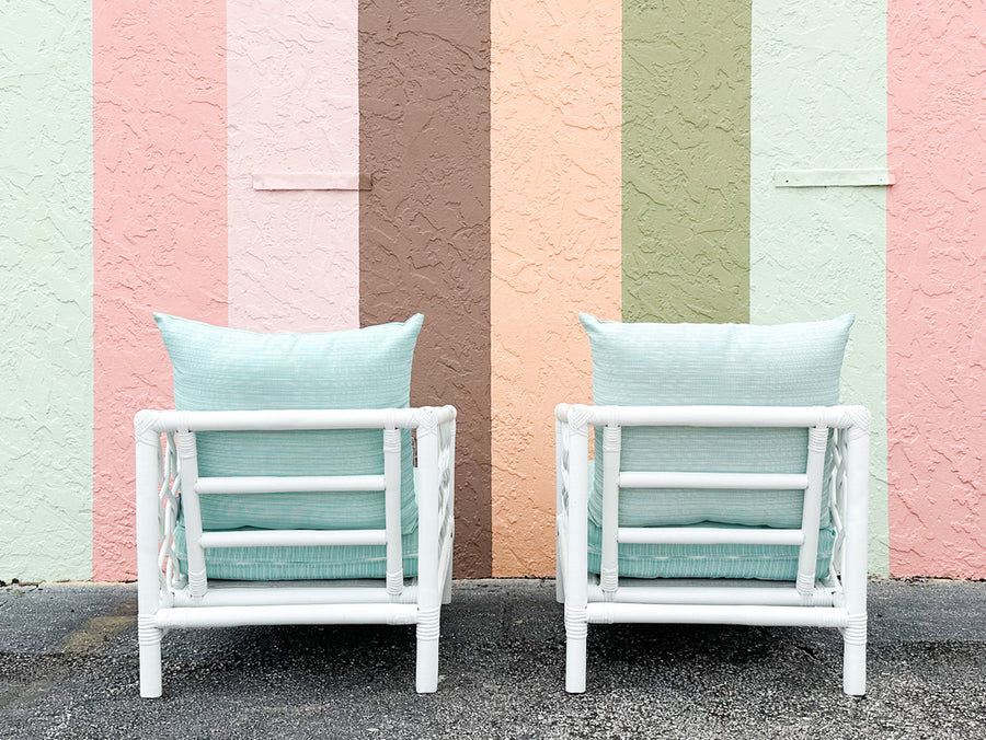 Pair of Palm Beach Style Rattan Lounge Chairs