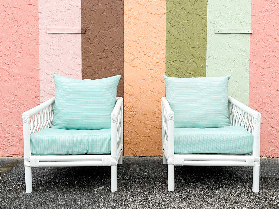 Pair of Palm Beach Style Rattan Lounge Chairs