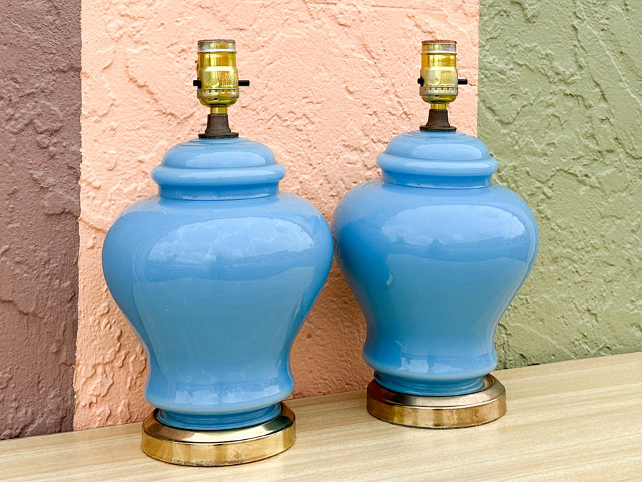 Pair of Petite Robin Egg Blue Ginger Jar Lamps