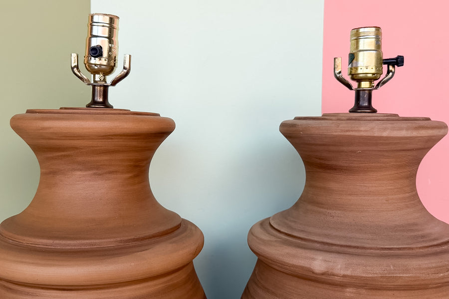 Pair of MCM Terracotta Urn Lamps