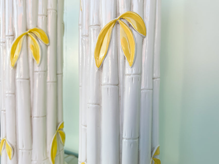 Pair of Faux Bamboo Leaf Lamps
