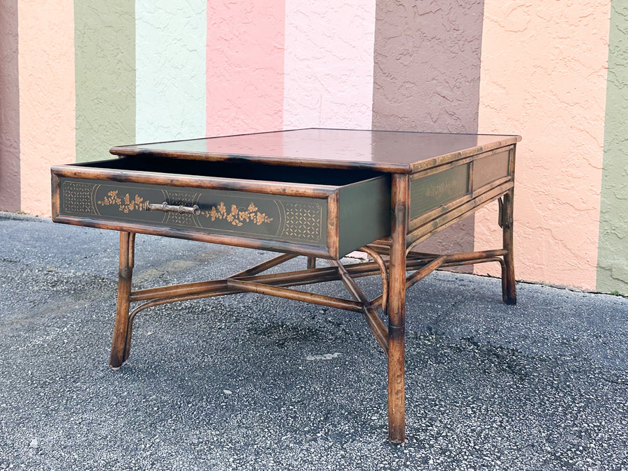 Theodore Alexander Chinoiserie Tortoiseshell Rattan Coffee Table