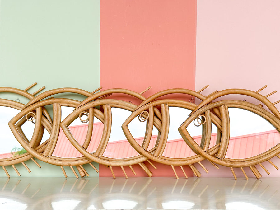 Set of Five Rattan Fish Mirrors