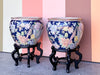 Pair of Large Navy Floral Cachepots