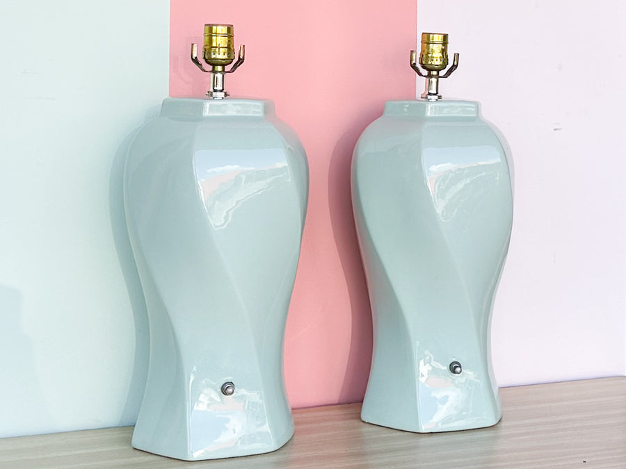 Pair of Seafoam Swirl Lamps