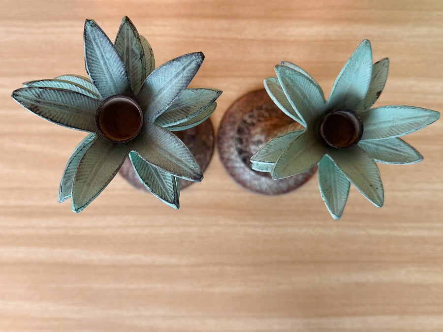 Pair of Palm Tree Candle Holders