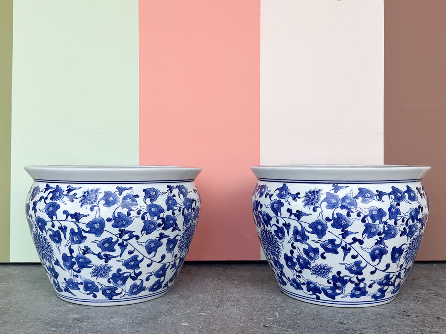 Pair of Blue and White Cachepot